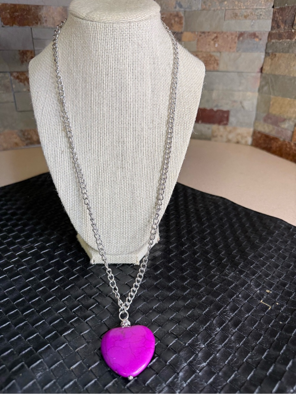 Homemade Silver toned Chain Necklace with Purple Heart Pendant